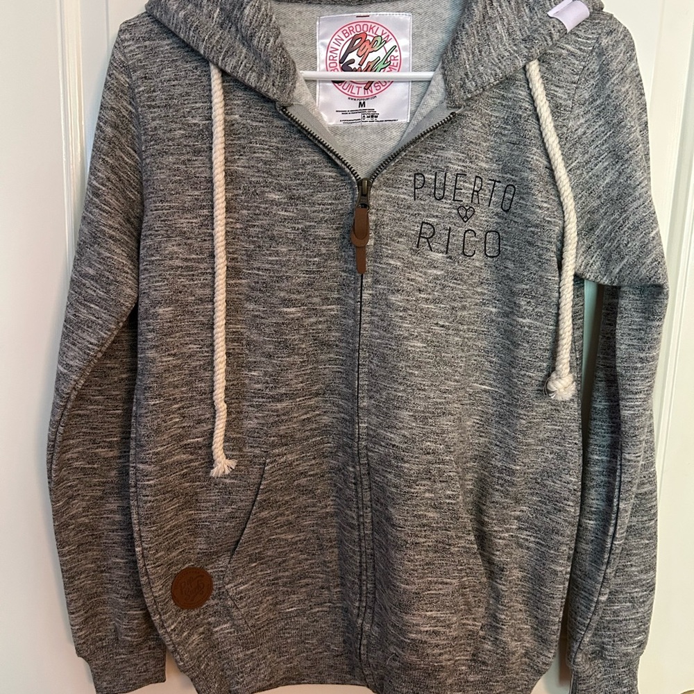 Gray Puerto Rico Hoodie with Rope Drawstrings NWT